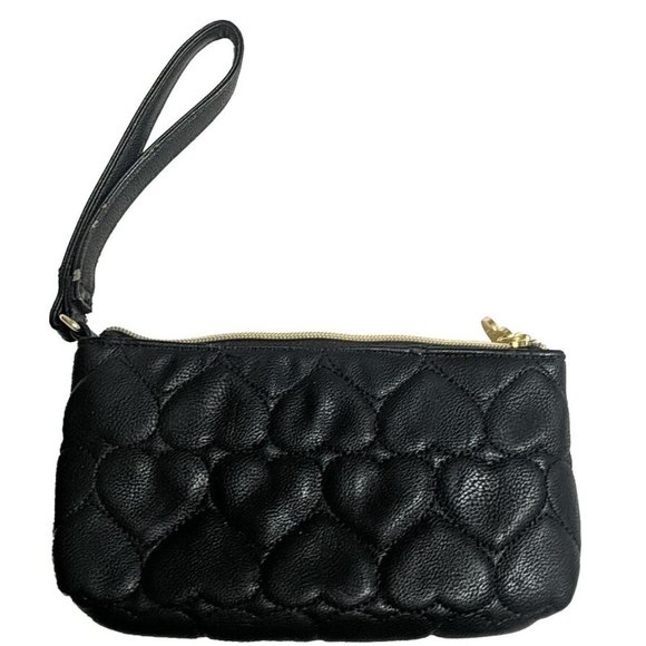 BETSY JOHNSON Black Cream Faux Leather Medium Size Clutch with Front Bow Tie - Picture 3 of 6